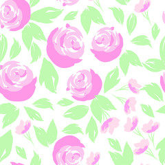 Fototapeta premium Beautiful Watercolor Seamless Pattern Print with Flowers and Leaves on White Background. Colorful design for fabric, wallpaper, gift paper, blog,web ,invitation,birthday,wedding.