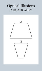 Optical illusion: two equal lines of a trapezium look different depending on whether the opposite side is longer or shorter.