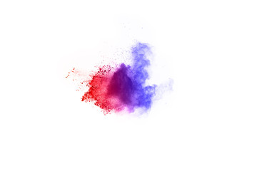 abstract powder splatted background. Colorful powder explosion on white background. Colored cloud. Colorful dust explode. Paint Holi.