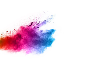 abstract powder splatted background. Colorful powder explosion on white background. Colored cloud. Colorful dust explode. Paint Holi.