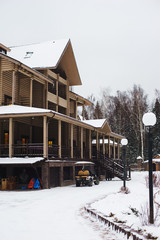 Fototapeta premium Beautiful house from a round timber. 