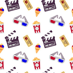 Cinema seamless pattern. Could be used for web site, banner, invitation, wallpaper, wrapping paper, corporative design. Vector illustration isolated on white.