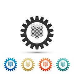 Wheat and gear icon isolated on white background. Agriculture symbol with cereal grains and industrial gears. Industrial and agricultural. Biotechnology concept. Flat design. Vector Illustration