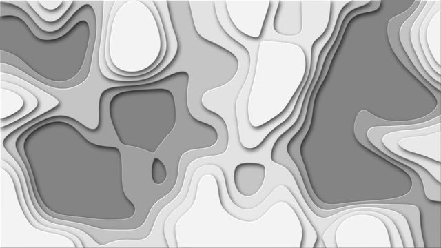 Cut out layers background logo grey scale hole (4K) Abstract background with grey scale vector paper cut shapes. Vector style animation with origami, flowing or carving pattern in depth layers. Perfec