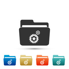 Settings folder with gears icon isolated on white background. Set elements in colored icons. Flat design. Vector Illustration