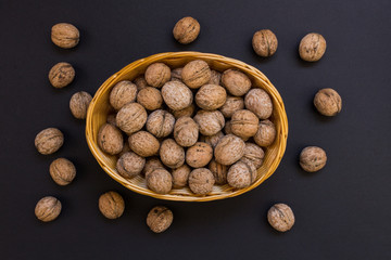 Walnuts in wicker  basket