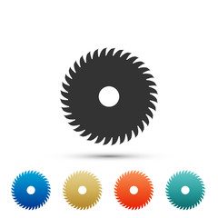 Circular saw blade icon isolated on white background. Saw wheel. Set elements in colored icons. Flat design. Vector Illustration