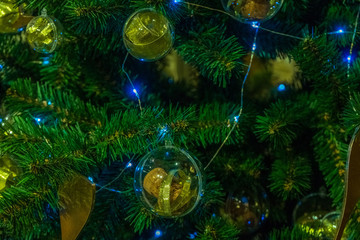 Christmas decorations on an artificial Christmas tree