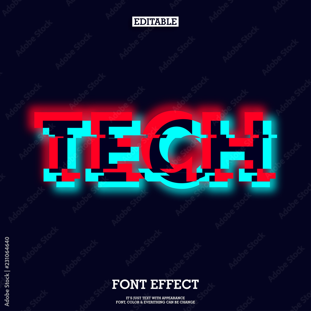 Poster tech typeface with glowing and glitch effect