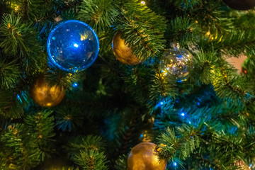 Christmas decorations on an artificial Christmas tree
