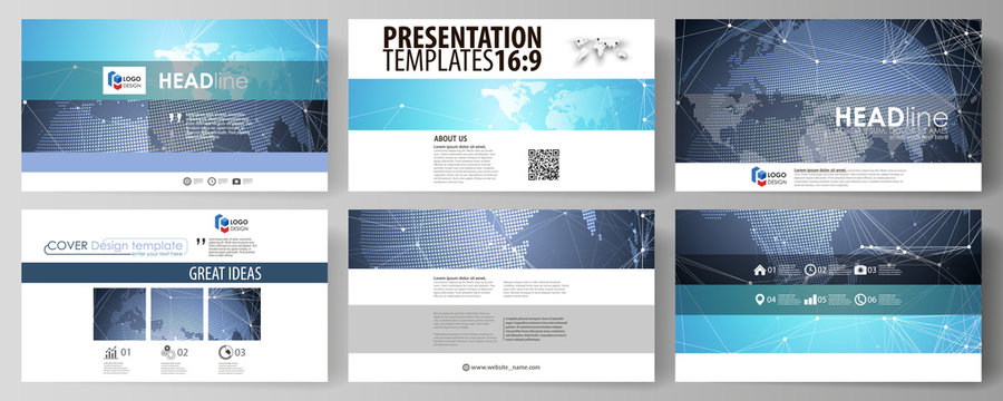The minimalistic abstract vector illustration of the editable layout of high definition presentation slides design business templates. Abstract global design. Chemistry pattern, molecule structure.
