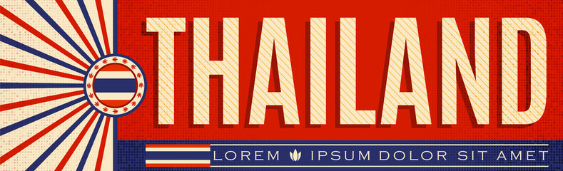 Thailand patriotic vintage banner design, typographic vector illustration, Thai flag colors