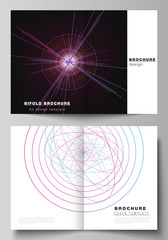 Vector layout of two A4 format cover mockups design templates for bifold brochure, flyer, report. Random chaotic lines that creat real shapes. Chaos pattern, abstract texture. Order vs chaos concept.