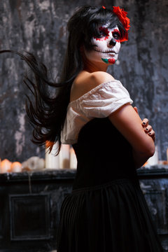 Halloween photo of girl with white make-up