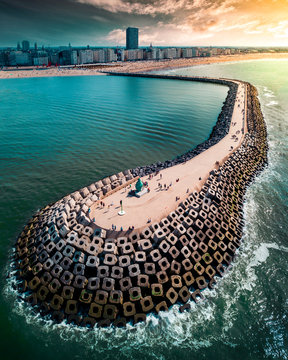 Cinderblocks along the coastline in Belgium