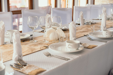 Wedding decor table setting and flowers.