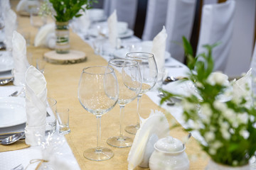Wedding decor table setting and flowers.