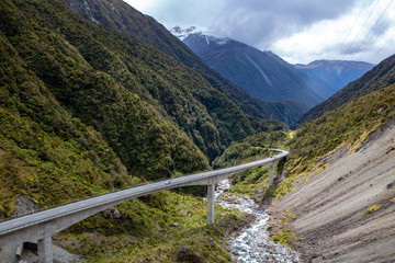 The Otira Gorge Viaduct that leads from Arthurs Pass to the West Coast from the lookout point above 
