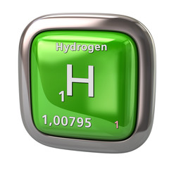 Hydrogen H chemical element from the periodic table green icon 3d illustration on white background