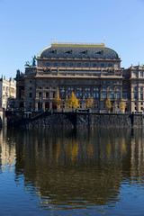 Fototapeta premium View on the autumn Prague National Theater, Czech Republic