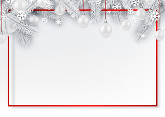 Fototapeta premium Christmas and New Year background with fir branches and Christmas balls.