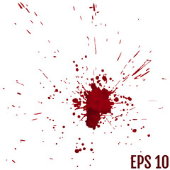 Blood splatter painted vector isolated on white for halloween design. Red dripping blood drop watercolor
