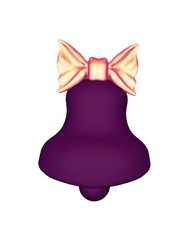 Bell delicate purple bow silk pink ribbons 3D elbstrasse isolated on white background.