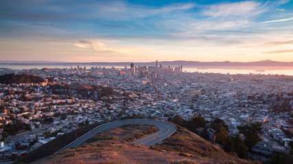 Aerial San Francisco Panoramic Pink Sunrise