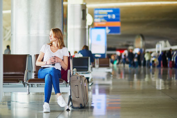 Young woman in international airport