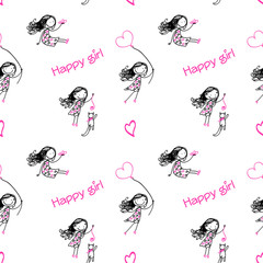 Seamless background with happy girl