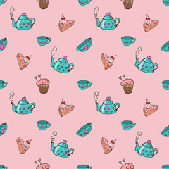 Seamless pattern with tea pots