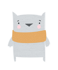 Vector poster with cute winter owl in cozy clothes. Doodle illustration. Winter holidays, baby shower, birthday, children's party