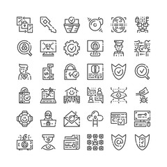 Fototapeta na wymiar Simple set of cyber security icons. Premium protrct symbol collection. Vector illustration. Line guard pictogram pack.