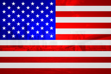 USA flag in minimalistic composition with New York Skyline in background