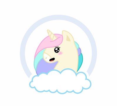 Cute unicorn. Cartoon fairy pony, character for t-shirt, birthday greeting card, vector sticker design