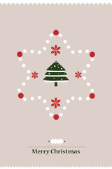 Merry Christmas card with snowflake and christmas tree.