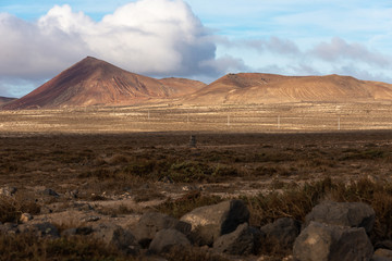 early morning volcano view in a desert