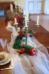 decorated table with red grenades
