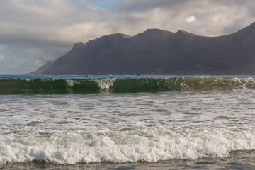 beach brake wave in morning light