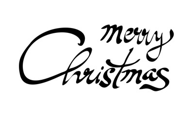 Merry Christmas hand lettering calligraphy isolated on white. Vector image