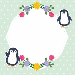 Cute Frame with Penguin Vector