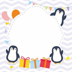 Cute Frame with Penguin Vector 