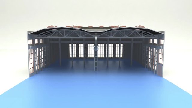 Magazzino, Fabbricato, Capannone, Industriale, Sezione, Illustrazione 3d