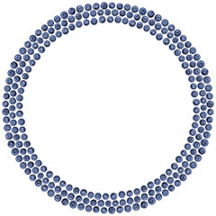 Round frame of blueberries on white background