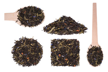 Mix of black tea with green sencha tea and cornflower flowers and strawberry
