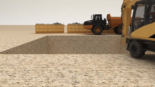 Cantiere, Costruzioni Edili, Bonifiche, Scavo, Illustrazione 3d