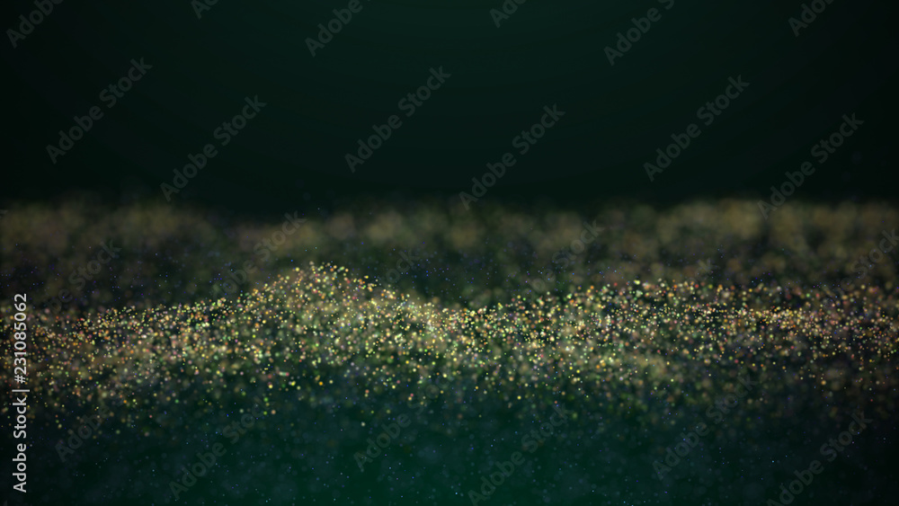 Poster wave glow. wave of particles. wave 3d. 3d rendering. futuristic green dots background with a dynamic