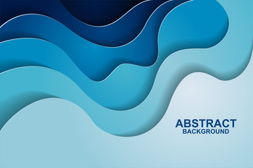 Abstract background design with blue paper cut shapes. Paper cut vector illustration for banner, presentation, and invitation. Paper art and craft style.