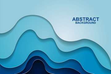 Abstract background design with blue paper cut shapes. Paper cut vector illustration for banner, presentation, and invitation. Paper art and craft style.