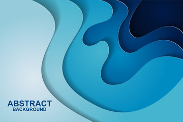 Abstract background design with blue paper cut shapes. Paper cut vector illustration for banner, presentation, and invitation. Paper art and craft style.